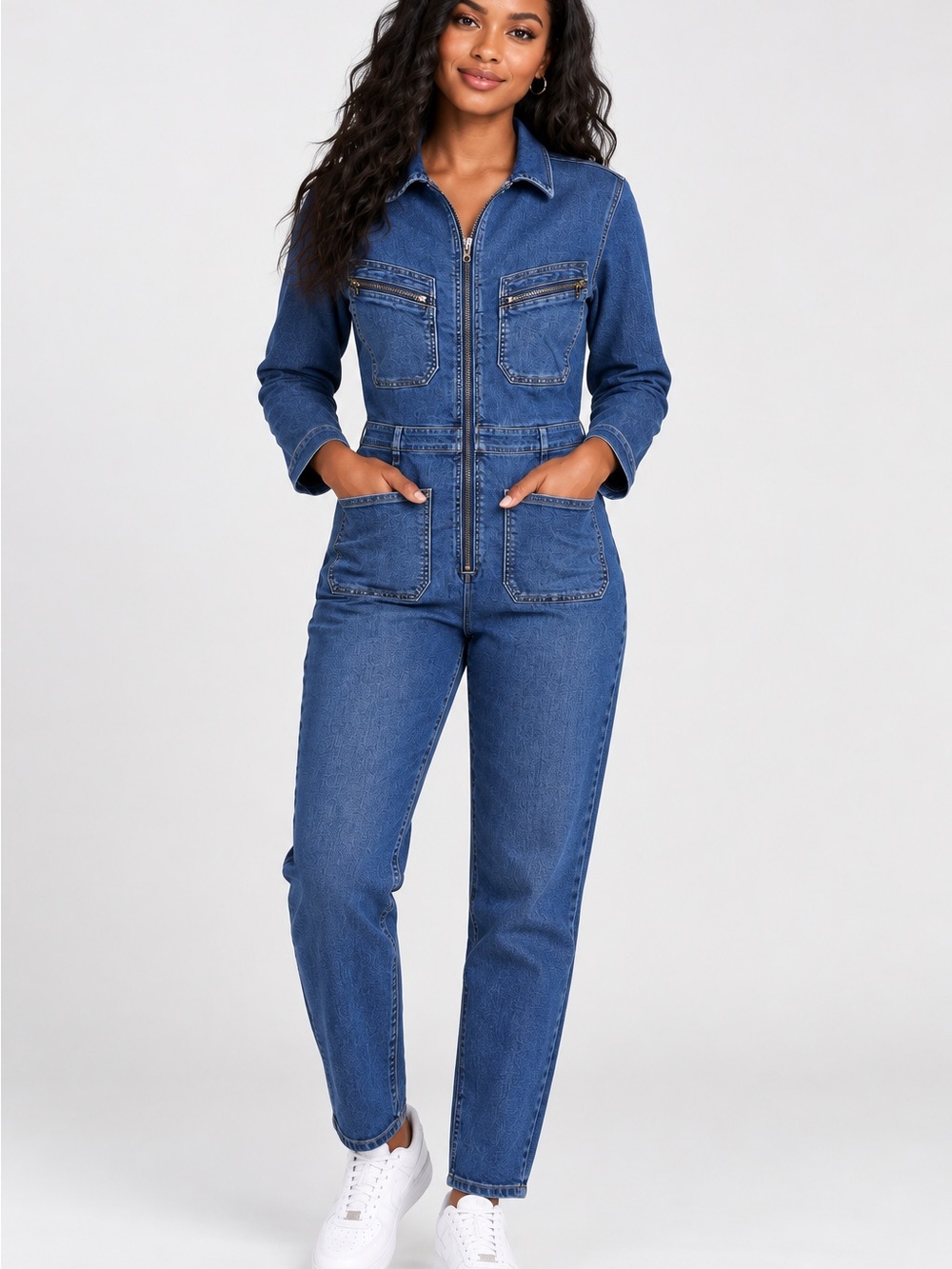 Free People Denim Zip-Front Utility Jumpsuit